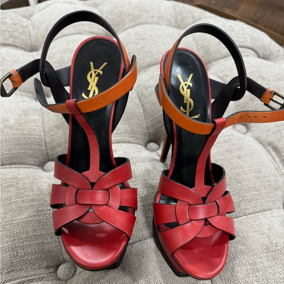 New without box Saint Laurent Leather T-Strap Sandals size 37.5 - Picture 1 of 4